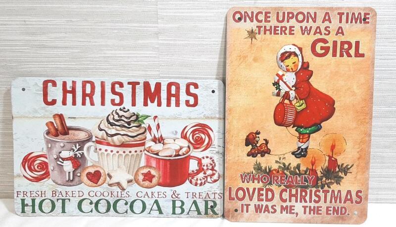 2 New Christmas Themed Metal Signs