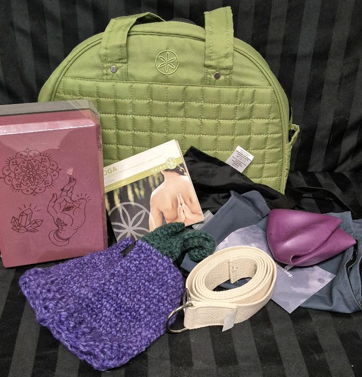 Fantastic Yoga Lot - Gaiam Bag, Yoga Block, Socks, Ball Sandbag, Gaiam Yoga CD +
