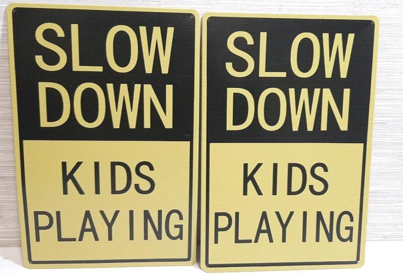 2 New Slow Down Metal Signs | 12"&times;8"