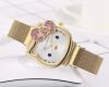 New Sanrio Kawaii Hello Kitty Watch Mesh Strap Dimentional Pink Bow with Rhinestones Ladies Watch Running Adjustable Magnetic Closure Approximately 7.5 total&rsquo;&rsquo;