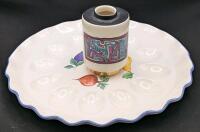 PFALTZGRAFF USA 11" Summer Garden Deviled Egg Plate, Holds 12 Deviled Eggs & Vintage Small 4" Funky WADE England Vase | No Chips or Cracks, Crazing Present on Vase
