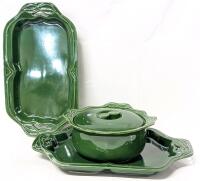 4pc Vintage CHERISON CHINA, 2 Platters Up to 16.5" &times; 11" & Casserole Dish With Lid 6.5" Inner Diameter &times; 4" Tall, No Chips or Cracks