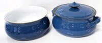Vintage DENBY Imperial Blue Serving Bowl 7.5" D &times; 3.5" Tall & Unmarked Denby-Style Dutch Oven 7.6" D &times; 3.75" Tall, No Chips or Cracks