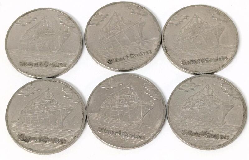 6 Vintage SITMAR CRUISES $1 Slot Machine Tokens, Cruise Shuttered in 1988, 1.5" Diameter Each