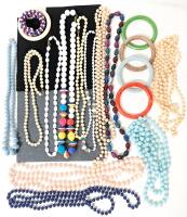 12 Vintage Beaded Necklaces Up To 62" Long, Red White & Blue Springy Coil Beaded Bracelet, 5&times; Bangles 2.5" Inner Diameter