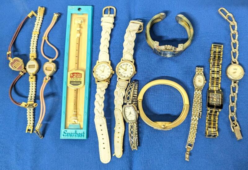 11 Vintage Watches + Time. Everbest Strap, Watches Include: Sato, Veka, Suisse, Advance, Picuet, Quintel (All Non-Functional and Likely Need New Batteries At Least)