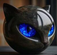 Black Cat Resin Statue - Crystal Gemstone Blue Eyes Cat Sculpture, Marble Styled Approximately 3&rsquo;&rsquo; Stunning Blue Eyes
