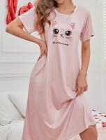 New Size Large Cute Cat Print Women's Crew Neck Short Sleeve T-Shirt Dress Pyjamas Polyester Knit Fabric 95% Polyester 5% Elastane <br/>Machine Washable Stock photos added