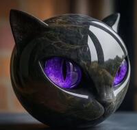 Black Cat Resin Statue - Crystal Gemstone Purple Eyed Cat Sculpture, Marble Styled Approximately 3&rsquo;&rsquo; Bright Gleaming Eyes