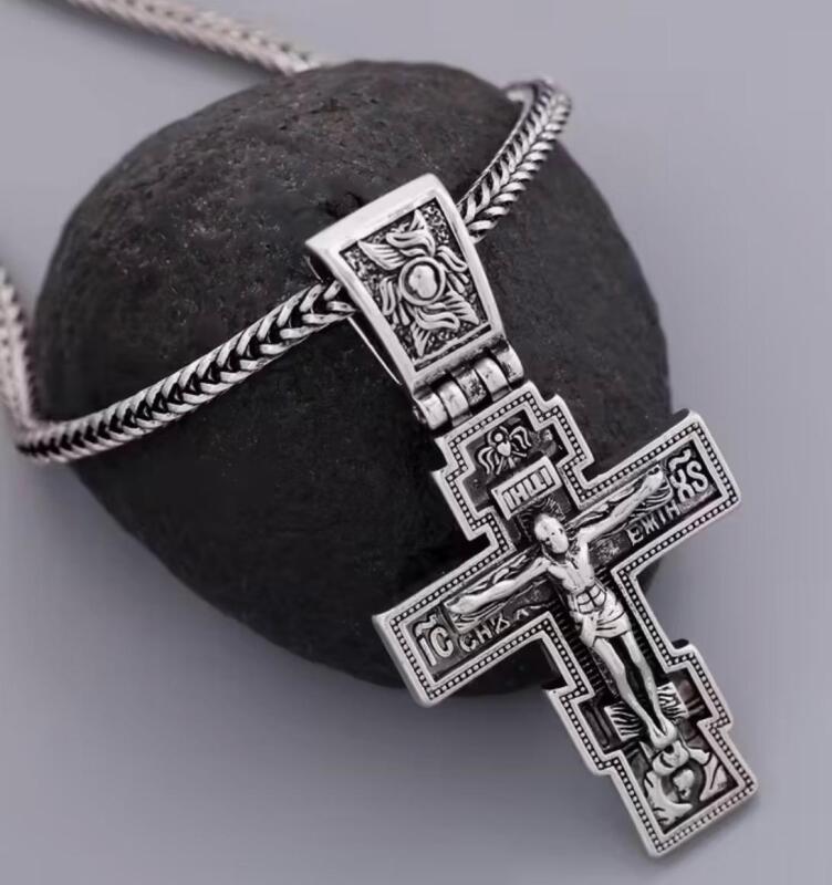 Stainless Steel Crucifix Pendant Necklace - Heavy-Duty Interlocking Fox Tail Link Chain -Cross approximately 2.25 x 1.22&rsquo;&rsquo; Chain with S Clasp 23.5&rsquo;&rsquo; Stock photos added