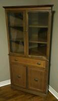 Vintage Corner Wooden China Cabinet 32.5" W, 18" Depth & 65" Tall