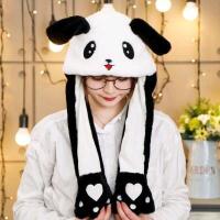 New Size Funny Plush Panda Hat with Moving Ears, One Size Fits Most Kids-Teens