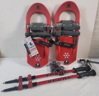 As New - Yukon Charlie's Snow Shoes & Extension Hiking Poles Combo . Snowshoes Never Used , Hiking Poles Have Been Used .