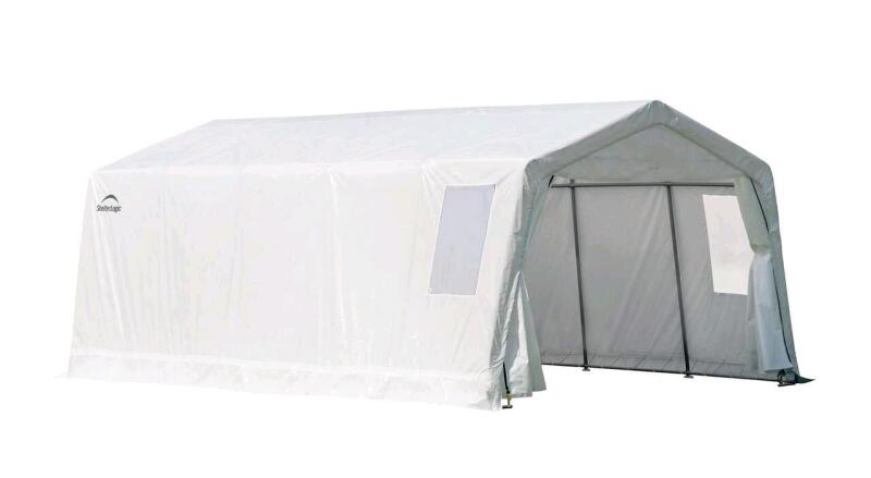As New ShelterLogic Clearview Water Resistant Peak Style Auto Shelter with EZ Glide Door, 11 x 20 x 8-ft Retails for $579.99 [48hour R&T Warranty See Desc]