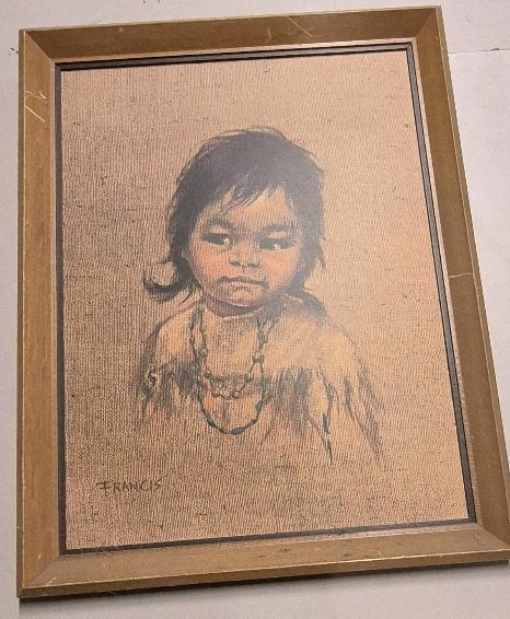 Vintage Adorable Child Framed Print "Little Bluebird" Signed Dorthy Frances 27" by 21"