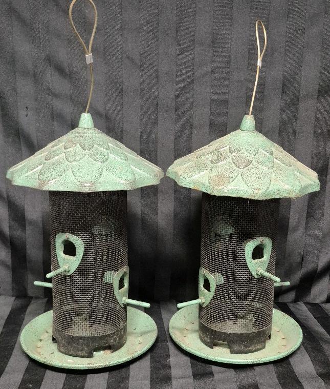 2 Metal Bird Feeders 13" Tall
