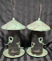 2 Metal Bird Feeders 13" Tall
