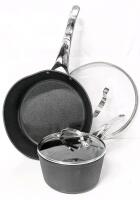 2 New (1 With Dent) STARFRIT Heritage THE ROCK Diamond, Metal & Utensil-Safe Cookware | 10.5" &times; 3" Deep Saucepan & 6.5" &times; 3.25" Pot, Both With Lids | Induction Ready, Forged Aluminum Base, Oven-Safe Stainless Steel Handles, Tempered Glass Lids, Dishwasher