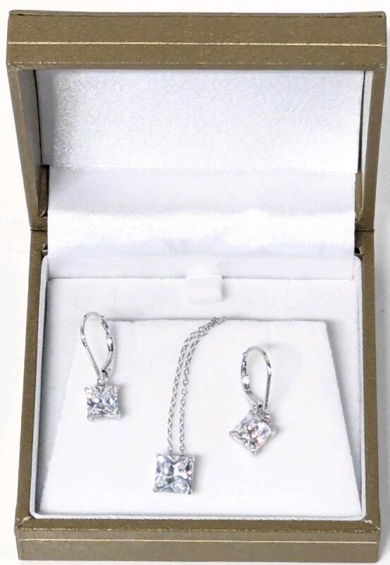 Gorgeous CZ Rhinestone Earrings & Pendant Stamped CZ 925, Sterling Silver, Pendant on 18" Long Chain Stamped 925 Italy