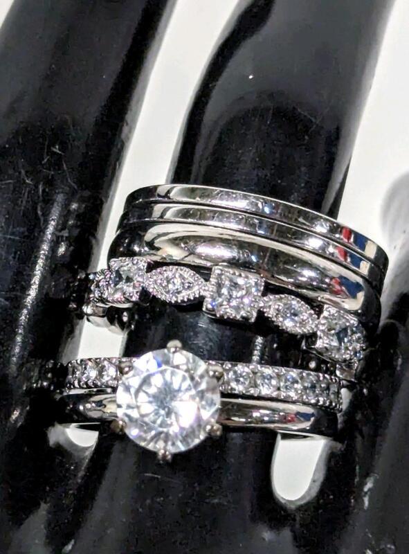 6 Size 9.5 - 10 Rings, 4 Stamped 925, Sterling, Sone Signed NV