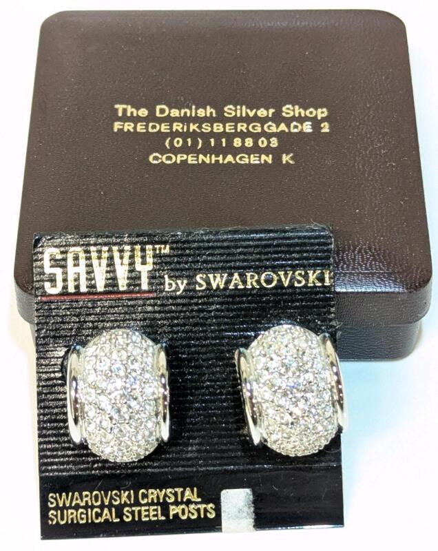 Gorgeous Vintage SWAROVSKI Savvy Collection Pav&eacute; Crystal Earrings For Pierced Ears Witu Original Backing Card