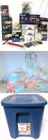 Assorted Christmas Lights incl LED, 7" Star With Dangling 5.5" RGB Icicle Lights, Suction Cups, Spare Bulbs, Ties, Tent Stakes, Clip Hooks & Light Clips All in a 40L (19.75" &times; 14.5" &times; 13.25") Lidded Bin