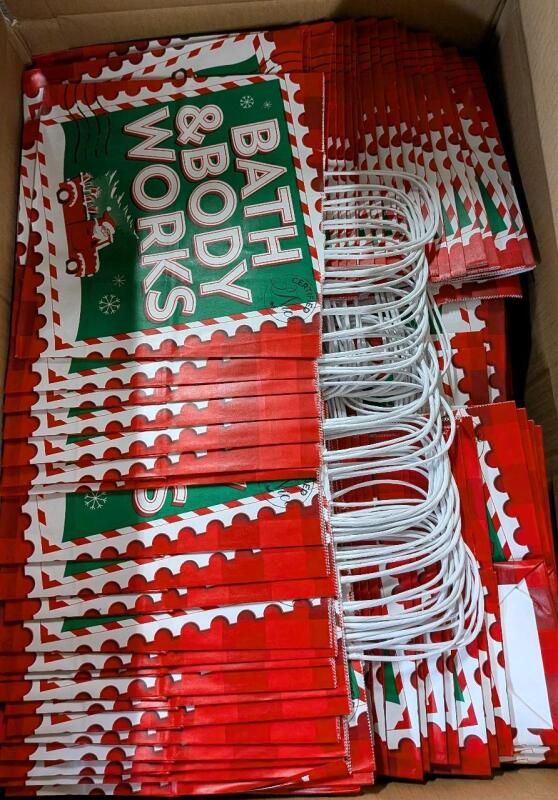 300+ New Bath and Bodyworks Holiday Bags. 10" by 5" by 9.875"