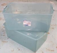 Two (2) Sterilite 99L Storage Bins w/One (1) Lid . Each measures 32"&times;19"&times;13"
