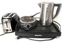 4 Kitchen Appliances: Starfrit Tabletop Griddke, Toastmaster Portable Single Burner, Black + Decker Toaster & Moulinex Kettle, All Tested For Power, All Would Benefit From a Wipe-Down