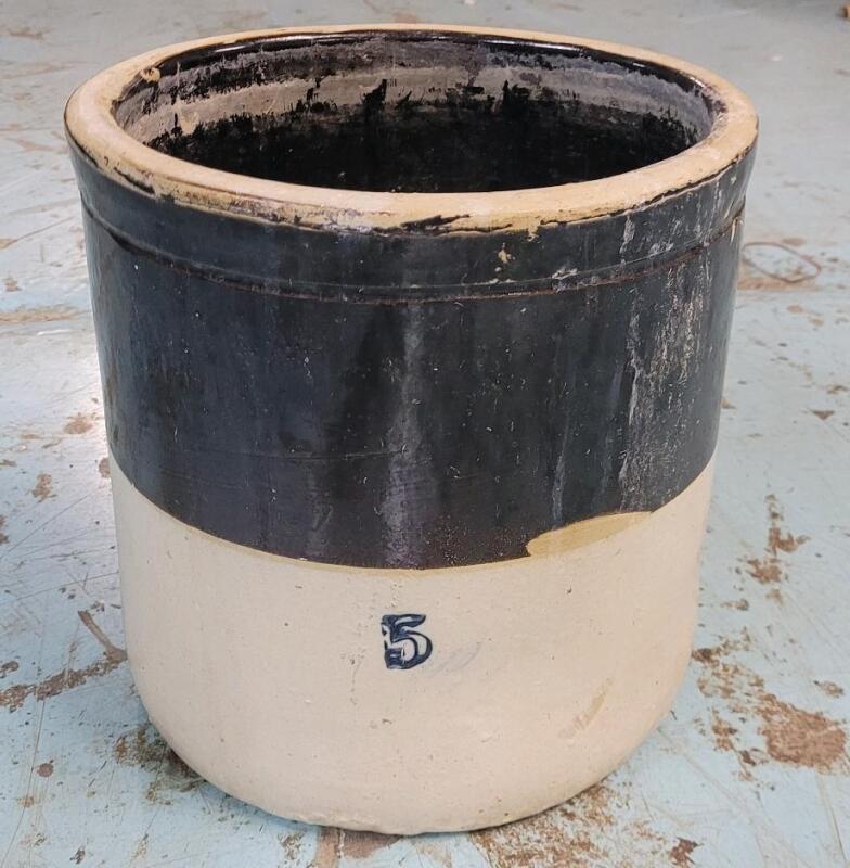 Vintage #5 Crock . Age Appropriate Wear . No cracks , some minor chips