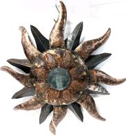 Vintage Wall-Hanging Celestial Sun Lamp With Glass Center Face, 27.25" Long, Tested For Power, Bulb Not Included