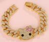 Hello Kitty Cuban Link Bracelet Sanrio Kawaii Rhinestones Snap Over Clasp approximately 7 inch total Stock photos added 6.5&rsquo;&rsquo; wearable