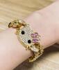 Hello Kitty Cuban Link Bracelet Sanrio Kawaii Rhinestones Snap Over Clasp approximately 7 inch total Stock photos added 6.5&rsquo;&rsquo; wearable - 3