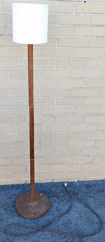 Vintage Wood Floor Lamp With Adorably Small Shade & Bulb, Tested For Power, 52" Tall, Marks & Scuffs