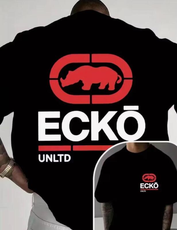New Men's Casual Size Large Short Sleeve T-Shirt - Black with Red & White ECKO UNLTD Graphic Print, Streetwear, Regular Fit Round Neck Comfortable Clothing | Trendy Casual wear 100% Polyester Stock photo added