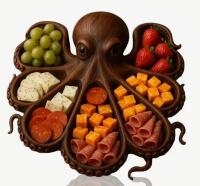 New Unique Octapus Shaped Wooden Charcuterie Serving Tray | Octopus & Seafood Themed Cheese, Meat & Fruit Platter Board - High-Quality Recycled Wood, Food-Safe, Gift for Seafood Lovers Approximately 10.62&rsquo;&rsquo; Stock photos added Sealed Box