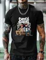 New Men's Size L Cheech & Chong Inspired Casual Short Sleeve T-Shirt with Retro 70s/80s Music Print Black & Iconic Movie Graphics, Comfortable Round Neck Tee Machine Washable Vintage Style Stock photos added