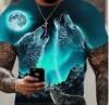 New Men's 3D Size Large Wolf Howling & Wolf Pack Graphic T-Shirt - Short Sleeve Casual Tee with Night Sky & Mountain Print Regular Fit Round Neck Machine Washable Polyester Top stock photo added