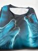New Men's 3D Size Large Wolf Howling & Wolf Pack Graphic T-Shirt - Short Sleeve Casual Tee with Night Sky & Mountain Print Regular Fit Round Neck Machine Washable Polyester Top stock photo added - 4