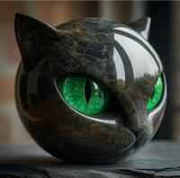 Luxury Hand-Carved Marble Texture Resin Black Cat Statue - Sculpture with Glowing Green Eyes, Elegant Marbled Style<br/>Approximately 3.5&rsquo;&rsquo;