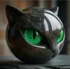 Luxury Hand-Carved Marble Texture Resin Black Cat Statue - Sculpture with Glowing Green Eyes, Elegant Marbled Style<br/>Approximately 3.5&rsquo;&rsquo;