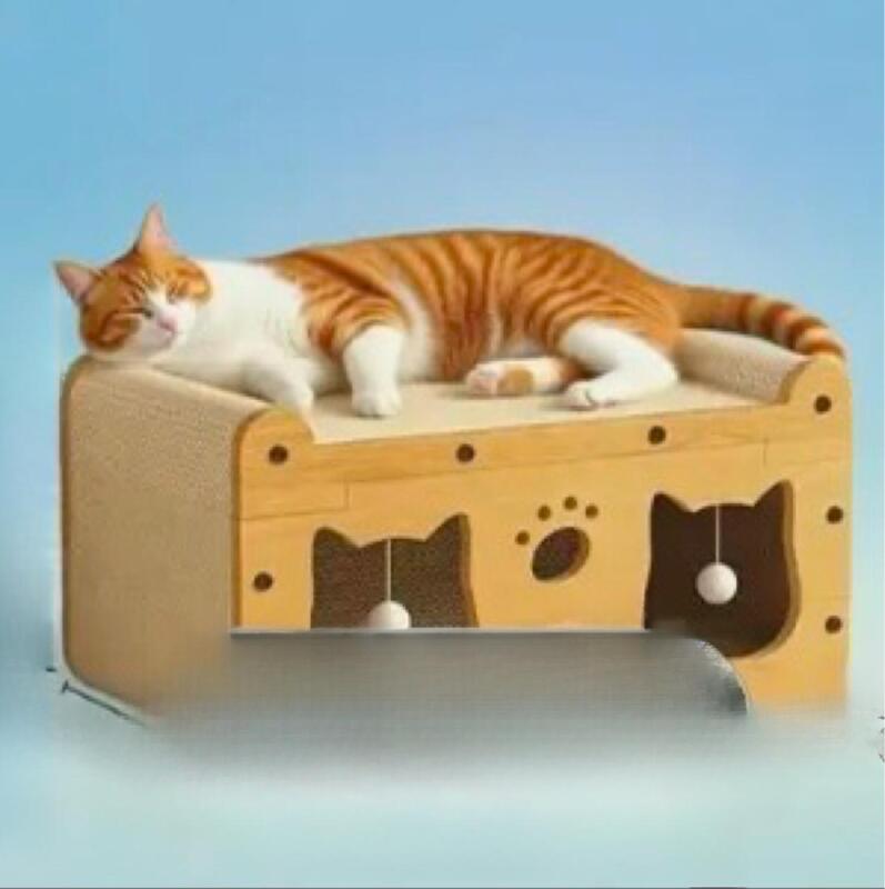 New Sealed Box Cat Scratching Board House with Cozy Resting & Play Area - Sturdy Cardboard Cat Shelter with Hanging Ball, Easy Assembly, Durable Indoor Cat Furniture for Multi-Cat Households, Scratch-Resistant Design Protects Sofas Stock photo added - pro