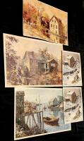 5 Vintage 1980s KRISTEAD Canadian Artist Textured Prints : Peggy's Cove, Hastings Mill, Ruby Bedford Mills & 2&times; Mill Slide, Up To 25.25" &times; 17.25"