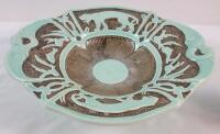 Vintage MCM Burgess & Leigh Burleigh Green Turquoise Earthenware Pottery Footed Bowl. Measures 13" diameter . No chips , crazing present