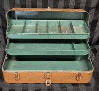 Vintage Metal Fishing Tackle Box 15" x 6.5" x 6.5"
