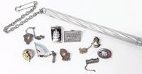 8 Vintage Pins, Incl 5&times; Stamped Sterling, 1&times; Whose Backing Stamped Sterling, Up To 1" Long & Old Pinnable Pocket Thermometer Case With Screw-Off Bottom (10.25" Long)