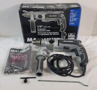 As New - MAXIMUM 8.5A Corded 2-Speed Hammer Drill with Keyed Chuck & Auxiliary Handle . Used One (1) Time . Retails New $164 . Tested Working .