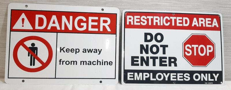 2 New Danger Metal Signs