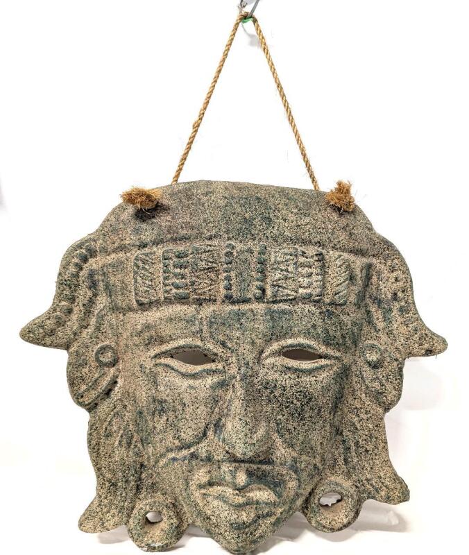 Absolutely HUGE Mayan/Aztec Style Mask, Wall-Hanging Decor - 22.75" Wide &times; 20" Tall (Excluding Rope)