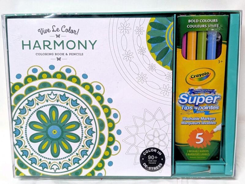 As-New CRAYOLA Vive Le Color! 90-Page Coloring Book With 5 Super Tips Washable Markers
